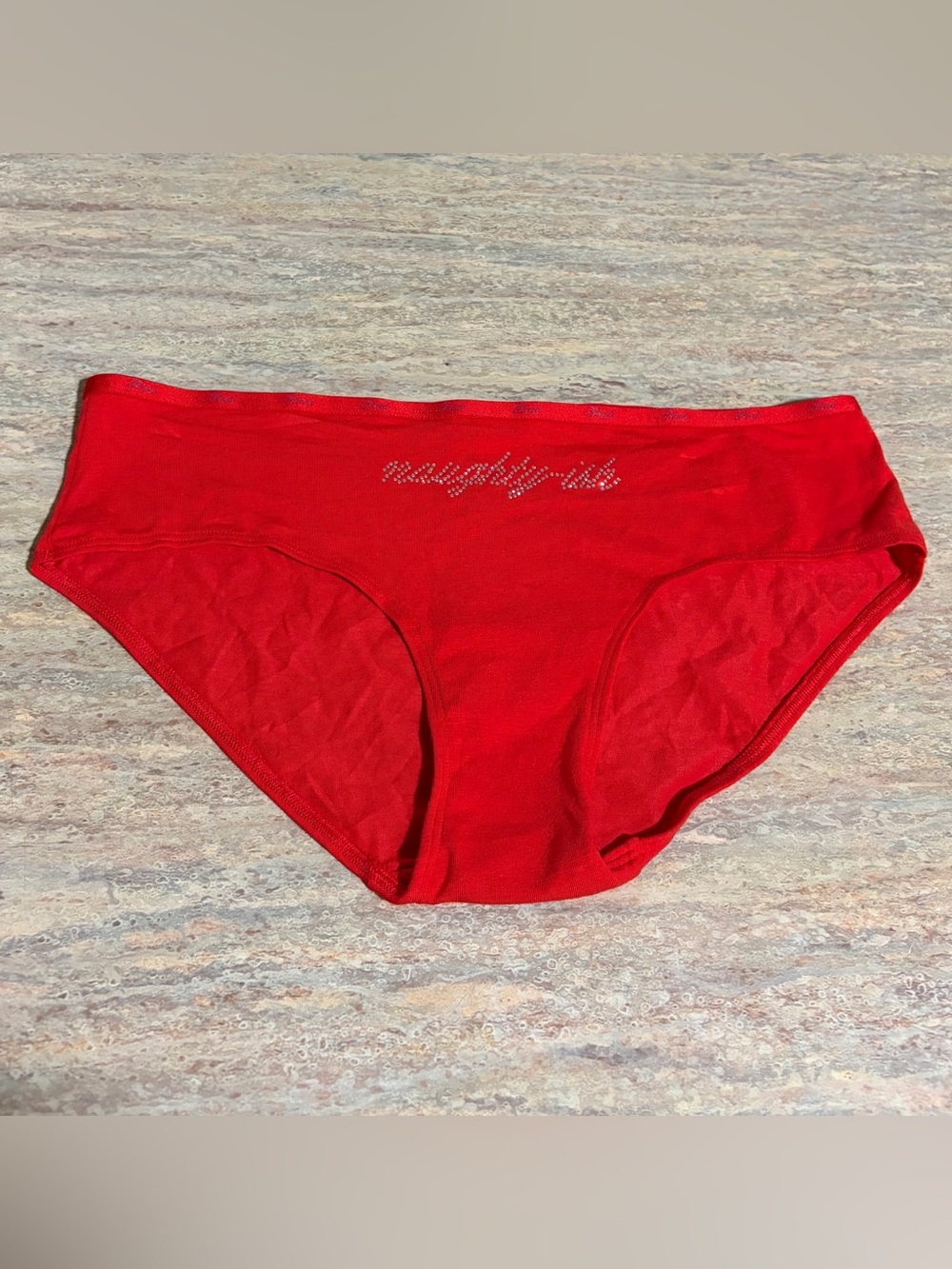 NWOT PINK Victoria’s Secret Red Naughty-ish Rhinestone Hiphugger panty